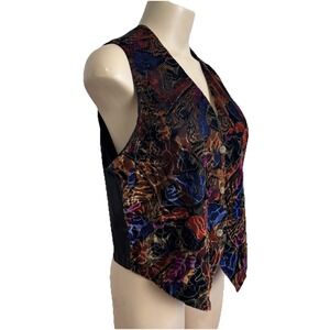 Vintage Velvet Button Up Vest V-Neck Multi-Color Sz M ? Trimmings EUC Jewel Tone